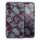 Burgundy and Turquoise Floral Velvet  - Protective Skin Wrap & Decal – Compatible with iPhone SE to iPhone 17 Pro Max (All Models)