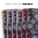 Burgundy and Turquoise Floral Velvet  - Protective Skin Wrap & Decal – Compatible with iPhone SE to iPhone 17 Pro Max (All Models)