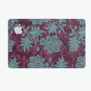 Burgundy and Turquoise Floral Velvet v2 - Premium Protective Decal Skin-Kit for the Apple Credit Card