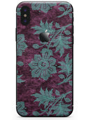 Burgundy and Turquoise Floral Velvet v2 - iPhone X Skin-Kit