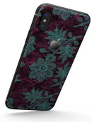 Burgundy and Turquoise Floral Velvet v2 - iPhone X Skin-Kit