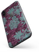 Burgundy and Turquoise Floral Velvet v2 - iPhone X Skin-Kit