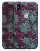 Burgundy and Turquoise Floral Velvet v2 - iPhone X Skin-Kit
