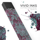 Burgundy and Turquoise Floral Velvet v3 - Premium Decal Protective Skin-Wrap Sticker compatible with the Juul Labs vaping device