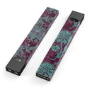 Burgundy and Turquoise Floral Velvet v3 - Premium Decal Protective Skin-Wrap Sticker compatible with the Juul Labs vaping device