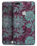 Burgundy and Turquoise Floral Velvet v3 - Skin-kit for the iPhone 8 or 8 Plus