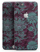 Burgundy and Turquoise Floral Velvet v3 - Skin-kit for the iPhone 8 or 8 Plus