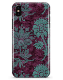Burgundy and Turquoise Floral Velvet v3 - iPhone X Clipit Case