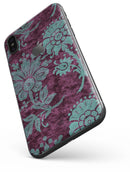 Burgundy and Turquoise Floral Velvet v3 - iPhone X Skin-Kit