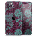 Burgundy and Turquoise Floral Velvet v3  - Protective Skin Wrap & Decal – Compatible with iPhone SE to iPhone 17 Pro Max (All Models)