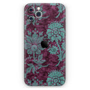 Burgundy and Turquoise Floral Velvet v3  - Protective Skin Wrap & Decal – Compatible with iPhone SE to iPhone 17 Pro Max (All Models)