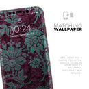 Burgundy and Turquoise Floral Velvet v3  - Protective Skin Wrap & Decal – Compatible with iPhone SE to iPhone 17 Pro Max (All Models)