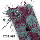 Burgundy and Turquoise Floral Velvet v3  - Protective Skin Wrap & Decal – Compatible with iPhone SE to iPhone 17 Pro Max (All Models)