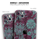 Burgundy and Turquoise Floral Velvet v3  - Protective Skin Wrap & Decal – Compatible with iPhone SE to iPhone 17 Pro Max (All Models)