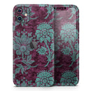 Burgundy and Turquoise Floral Velvet v3  - Protective Skin Wrap & Decal – Compatible with iPhone SE to iPhone 17 Pro Max (All Models)