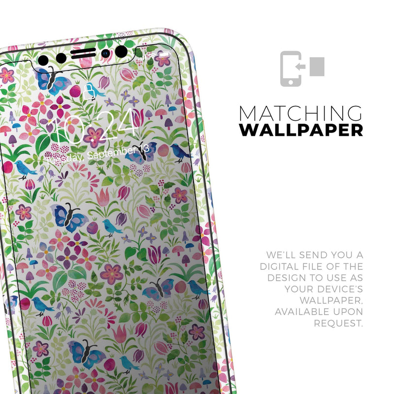 Butterflies and Flowers Watercolor Pattern V2 - Skin-Kit compatible with the Apple iPhone 13, 13 Pro Max, 13 Mini, 13 Pro, iPhone 12, iPhone 11 (All iPhones Available)