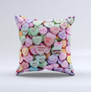 Candy Worded Hearts ink-Fuzed Decorative Throw Pillow