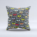 Cartoon Color-Eyed Black Owls Ink-Fuzed Decorative Throw Pillow
