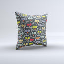 Cartoon Color-Eyed Black Owls Ink-Fuzed Decorative Throw Pillow