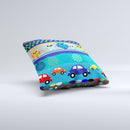 Cartoon Colored Vector Owls with Cars Ink-Fuzed Decorative Throw Pillow