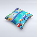 Cartoon Colored Vector Owls with Cars Ink-Fuzed Decorative Throw Pillow
