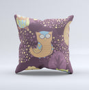 Cartoon Curious Owls ink-Fuzed Decorative Throw Pillow