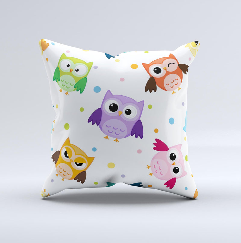 Cartoon Emotional Owls with Polkadots Ink-Fuzed Decorative Throw Pillow