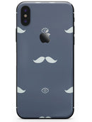 Cartoon Eyes Mustache Over Navy Pattern - iPhone X Skin-Kit