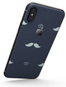 Cartoon Eyes Mustache Over Navy Pattern - iPhone X Skin-Kit