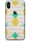 Cartoon Pineapples Over Stripes - iPhone X Skin-Kit