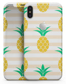 Cartoon Pineapples Over Stripes - iPhone X Skin-Kit