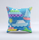 Cartoon Ships and Submarines ink-Fuzed Decorative Throw Pillow