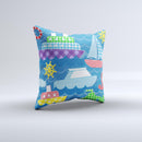 Cartoon Ships and Submarines ink-Fuzed Decorative Throw Pillow