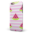 Cartoon Watermelon Over Pink Stripes iPhone 6/6s or 6/6s Plus 2-Piece Hybrid INK-Fuzed Case