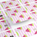 Cartoon Watermelon Over Pink Stripes - Premium Protective Decal Skin-Kit for the Apple Credit Card