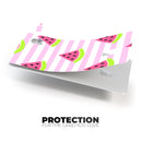 Cartoon Watermelon Over Pink Stripes - Premium Protective Decal Skin-Kit for the Apple Credit Card