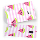 Cartoon Watermelon Over Pink Stripes - Premium Protective Decal Skin-Kit for the Apple Credit Card