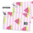 Cartoon Watermelon Over Pink Stripes - Premium Protective Decal Skin-Kit for the Apple Credit Card