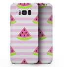 Cartoon Watermelon Over Pink Stripes - Samsung Galaxy S8 Full-Body Skin Kit