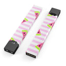 Cartoon Watermelon Over Pink Stripes - Premium Decal Protective Skin-Wrap Sticker compatible with the Juul Labs vaping device