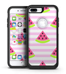Cartoon Watermelon Over Pink Stripes - iPhone 7 or 7 Plus Commuter Case Skin Kit