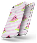 Cartoon Watermelon Over Pink Stripes - Skin-kit for the iPhone 8 or 8 Plus