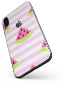 Cartoon Watermelon Over Pink Stripes - iPhone X Skin-Kit