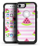 Cartoon Watermelon Over Stripes - iPhone 7 or 7 Plus Commuter Case Skin Kit