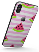 Cartoon Watermelon Over Stripes - iPhone X Skin-Kit