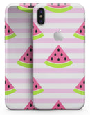 Cartoon Watermelon Over Stripes - iPhone X Skin-Kit