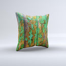 Chipped Bright Green Wood Ink-Fuzed Decorative Throw Pillow