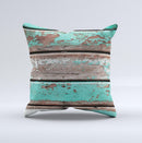 Chipped Teal Paint On Wood Ink-Fuzed Decorative Throw Pillow