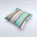 Chipped Teal Paint On Wood Ink-Fuzed Decorative Throw Pillow