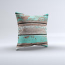 Chipped Teal Paint On Wood Ink-Fuzed Decorative Throw Pillow